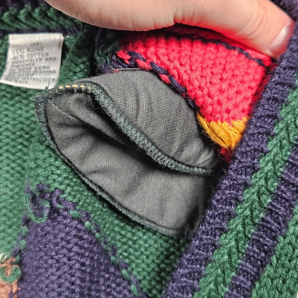 Vintage Cardigan Sweater Women's Medium Green Argyle Chunky Knit Grandma‎ 90s